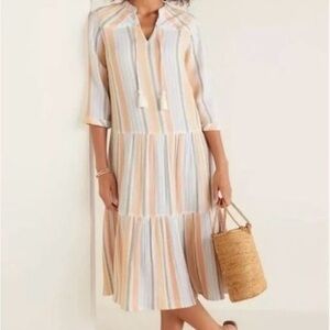 Soft Surroundings 100% Cotton striped Tiered Sundress Sz PS